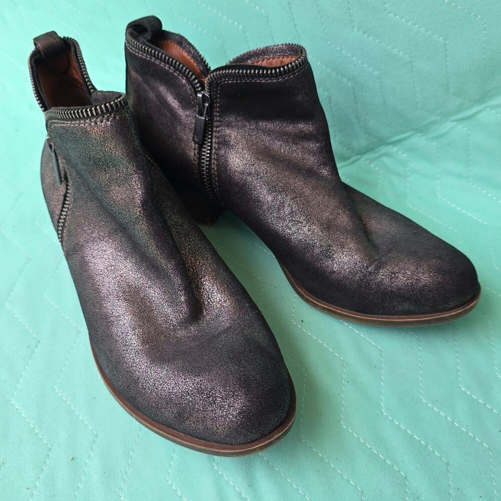 Lucky Brand Ankle Boots Womens 9 9M Bartalino Leather Pewter Bronze Metallic